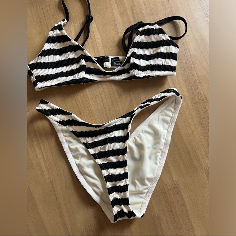 Black and White Striped Bikini Set